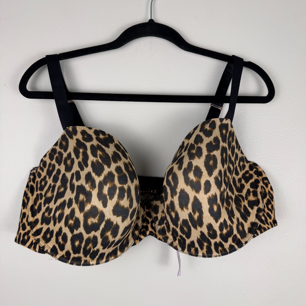 Savage X Fenty Underwire Padded Bra Women's Size 44DDD Tan Leopard Print Stretch